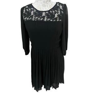 Charming Charlies Black Dress With Lace and Pleated Skirt- Womens Size Large